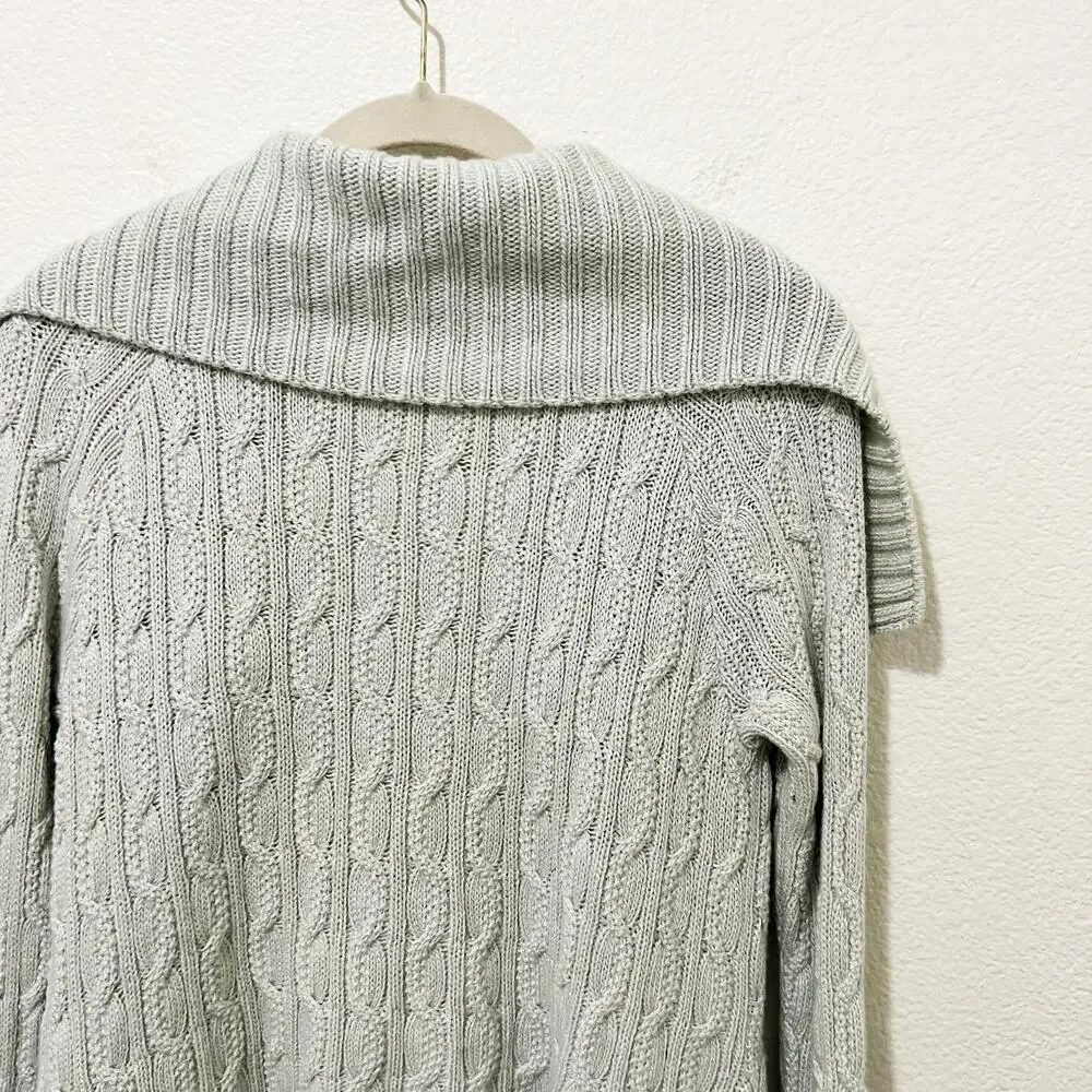 [St. John] Mint Green Open Front Chunky Cable Knit Cardigan Sweater Sz Petite P